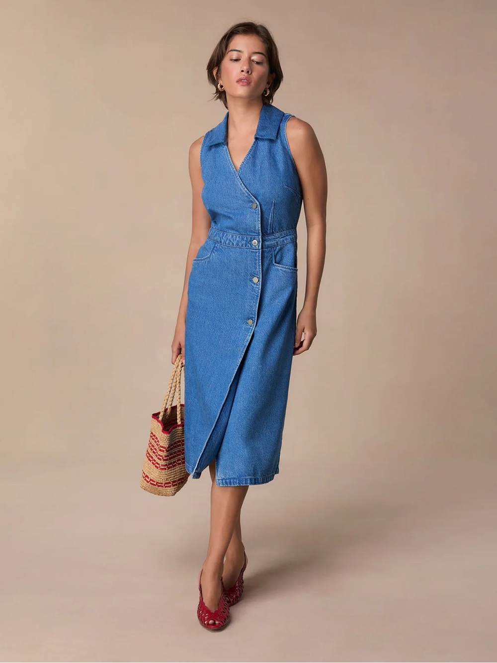 Rouje Rosane Denim Midi Dress in size FR40